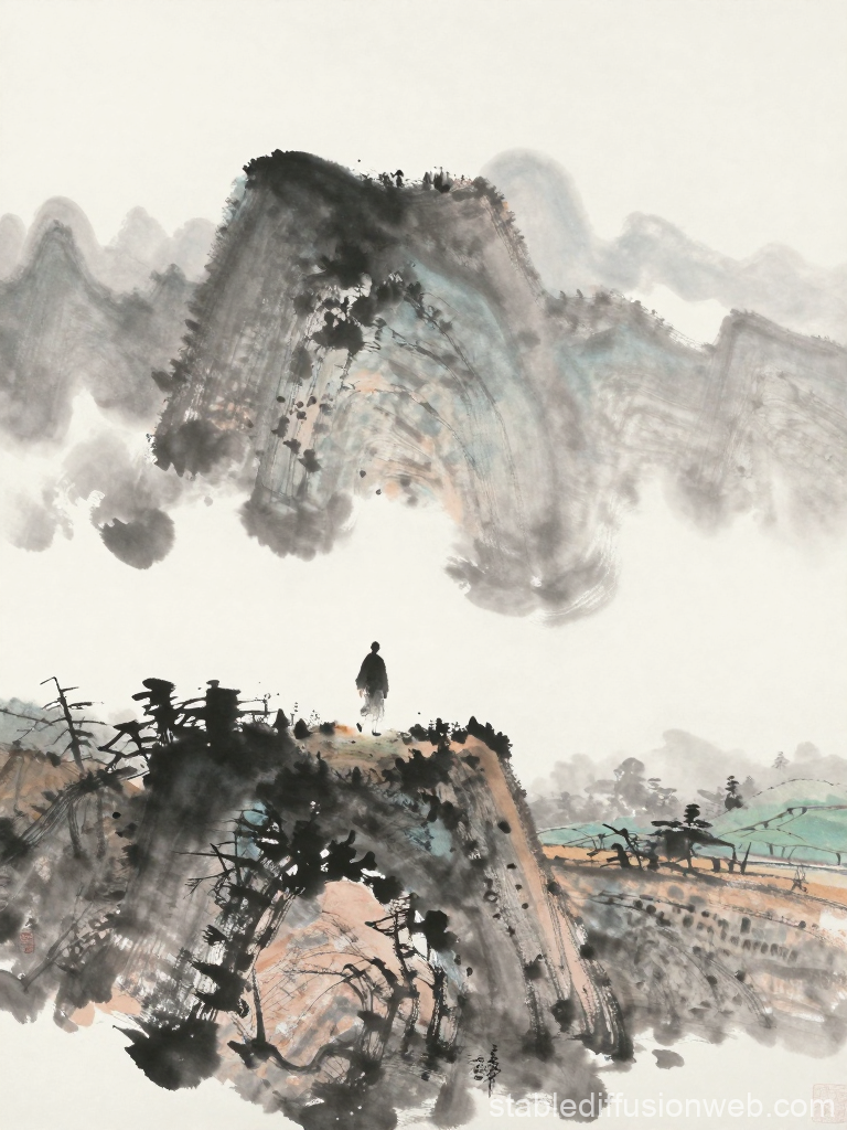 Solitary Figure in Mingzhong Ink Landscape