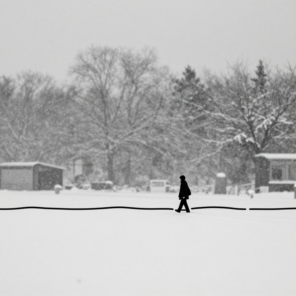 Solitary Figure Walking in a Snowstorm