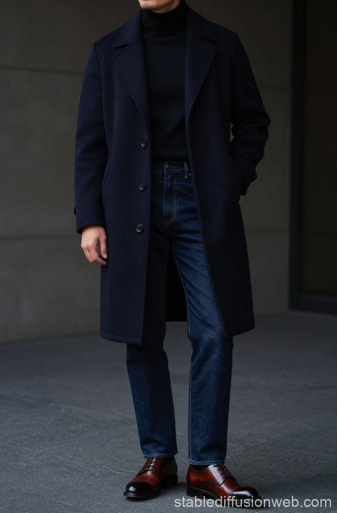 Sophisticated 70s Revival Menswear with Dark Overcoat