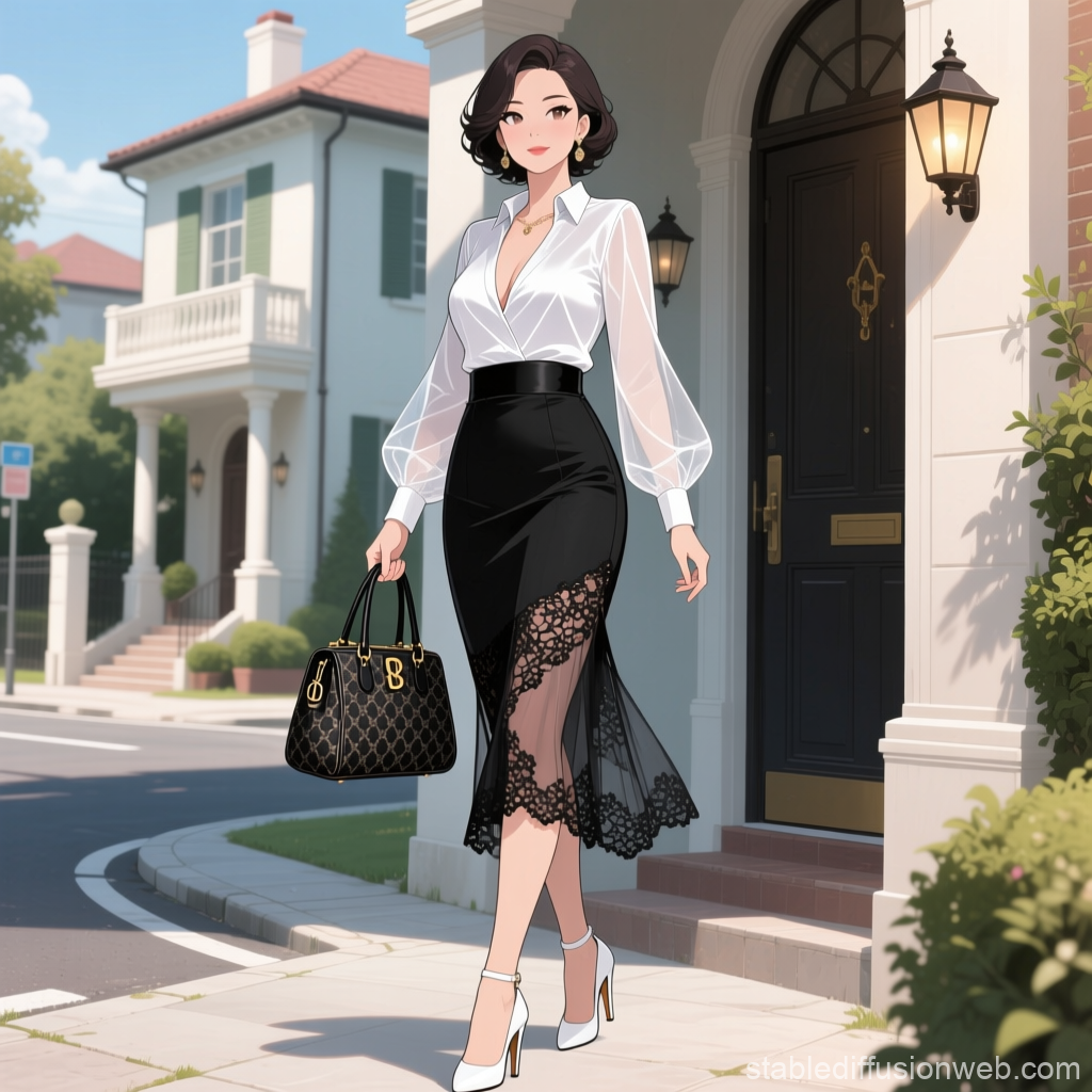 Sophisticated Lady in Elegant Outfit Walking Outdoors