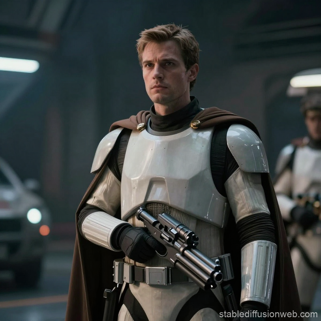 Spaceship Commander in White Armor with Cape