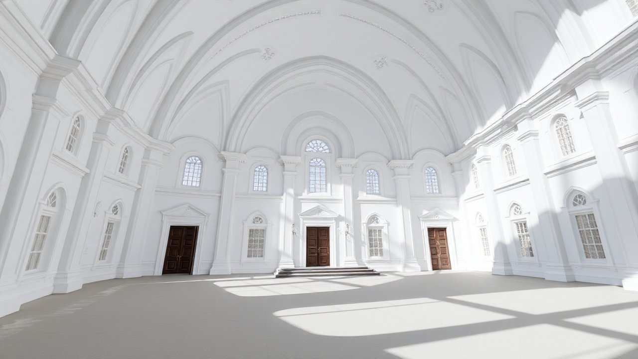 Spacious Bright White Hall with Classical Architecture