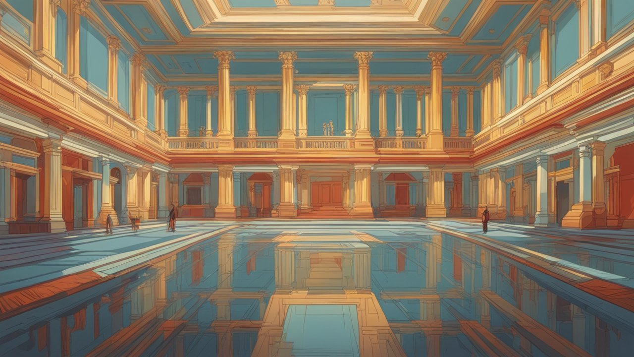 Spacious Government Palace Interior with Reflective Floor