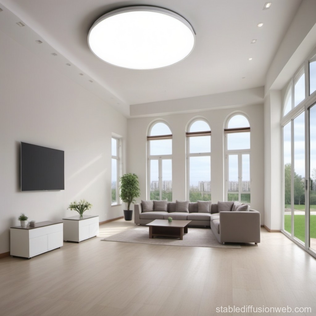 Spacious Modern Living Room with Large Windows and Minimalist Decor