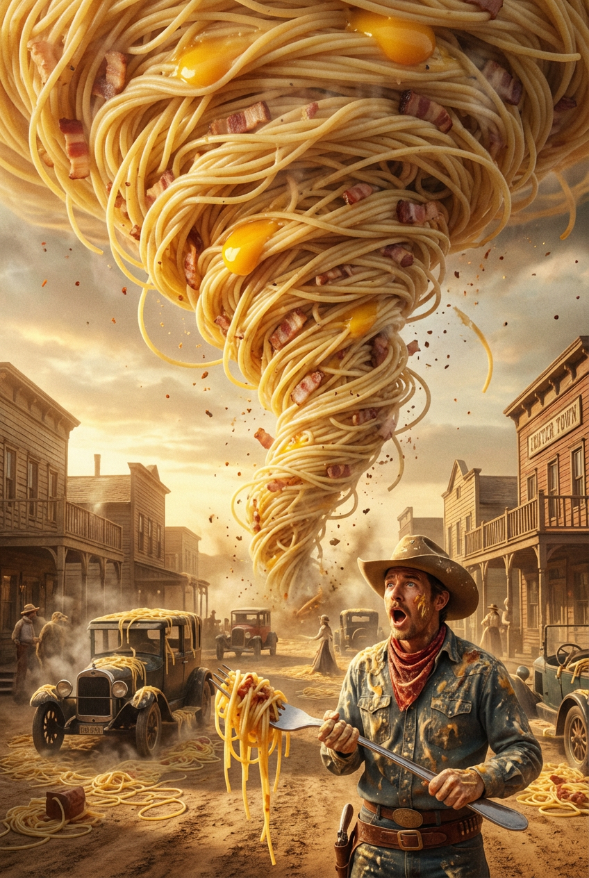 Spaghetti Tornado Hits Old Western Town