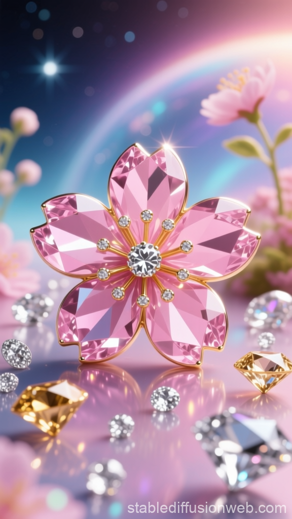 Sparkling Pink Diamond Flower in Dreamy Fantasy Setting