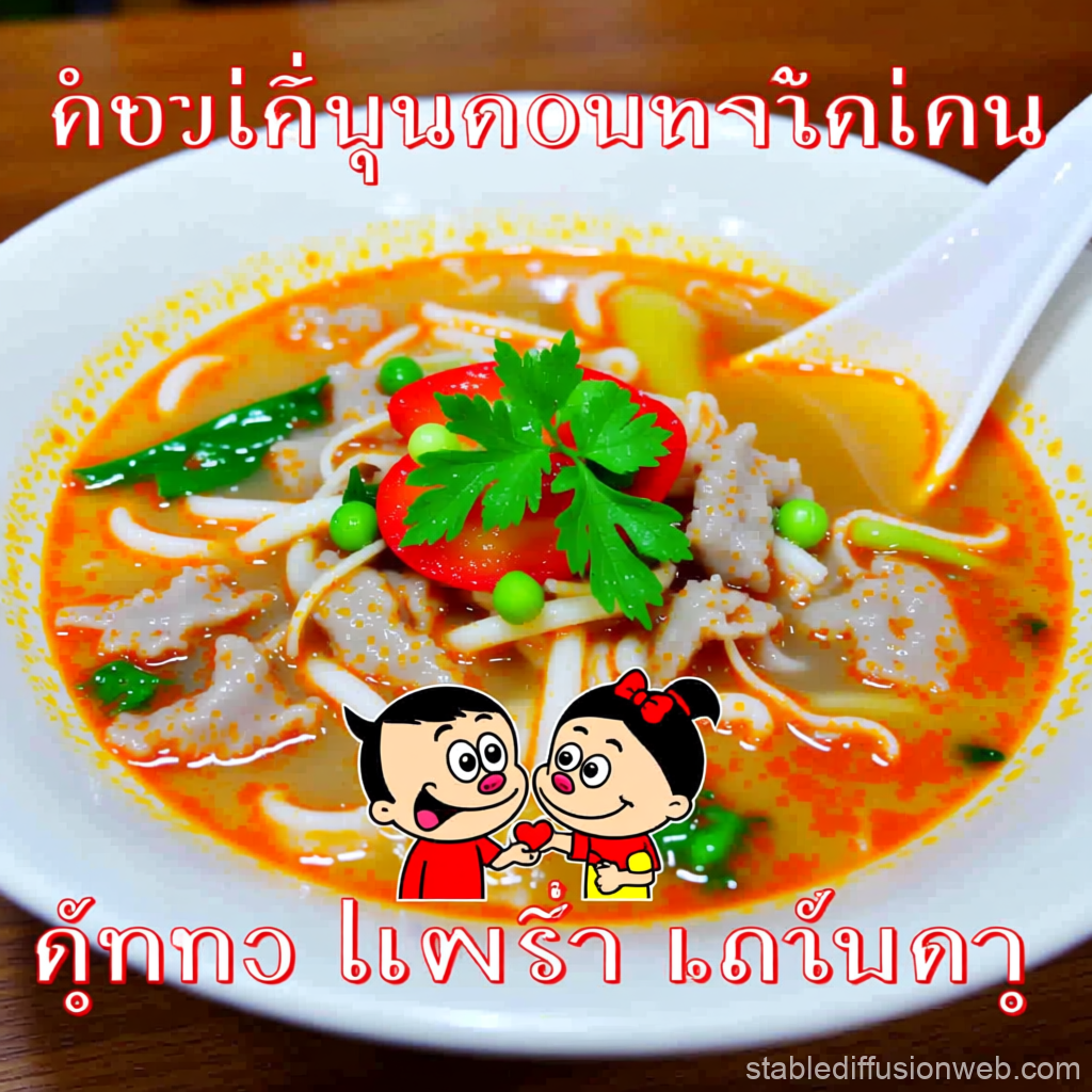 Spicy Thai Noodle Soup with Cartoon Couple