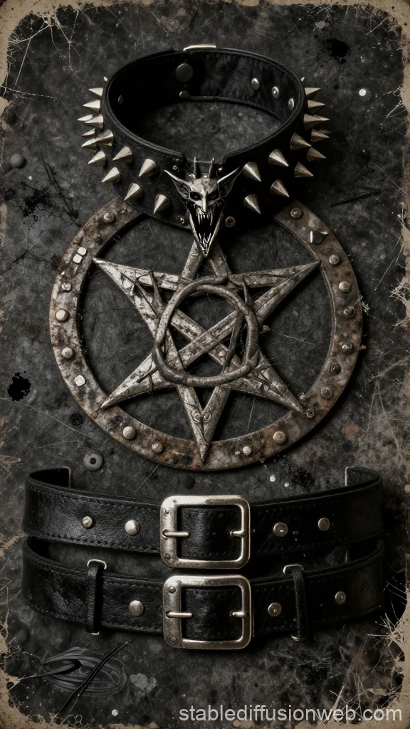 Spiked Leather Collar and Pentagram with Baphomet