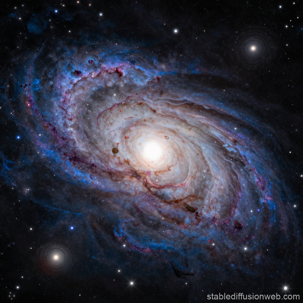 Spiral Galaxy with Bright Core and Nebula Clouds