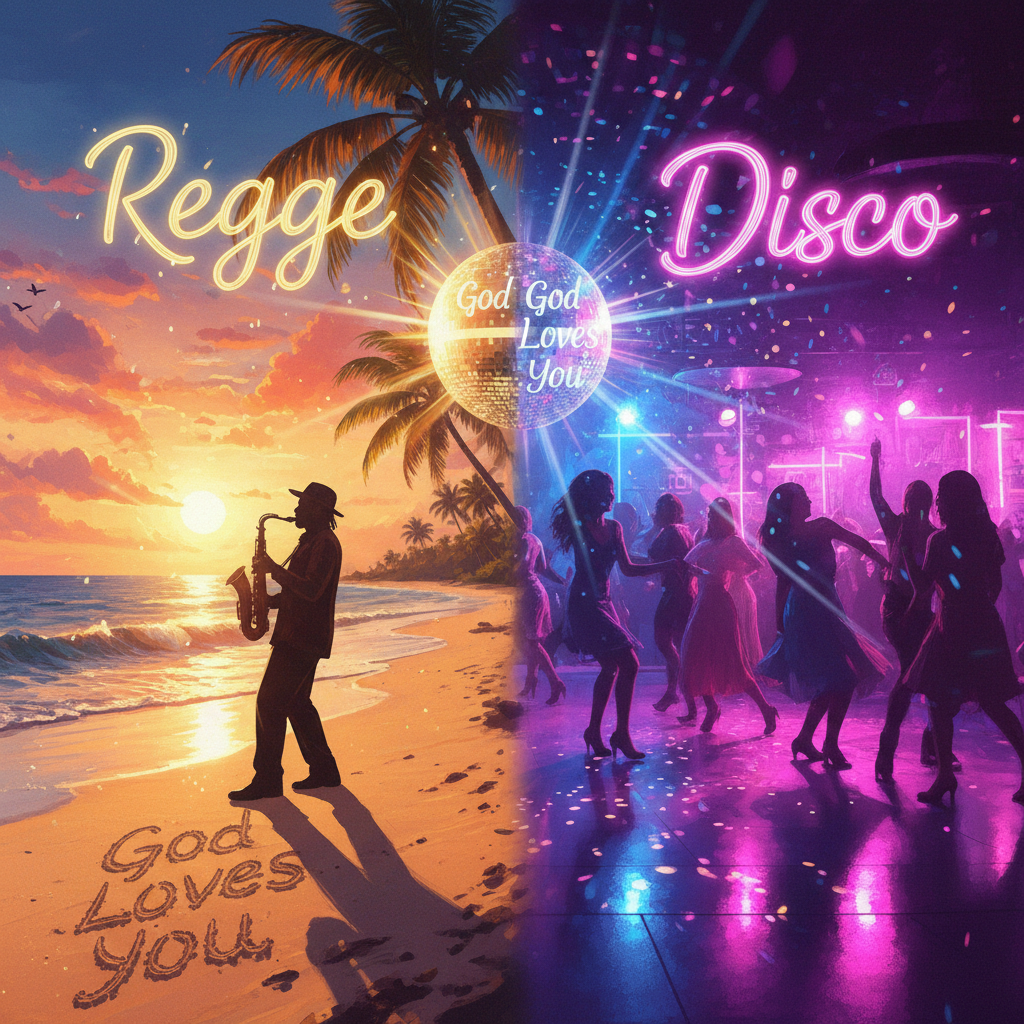 Split Album Cover: Reggae Sunset and Disco Night