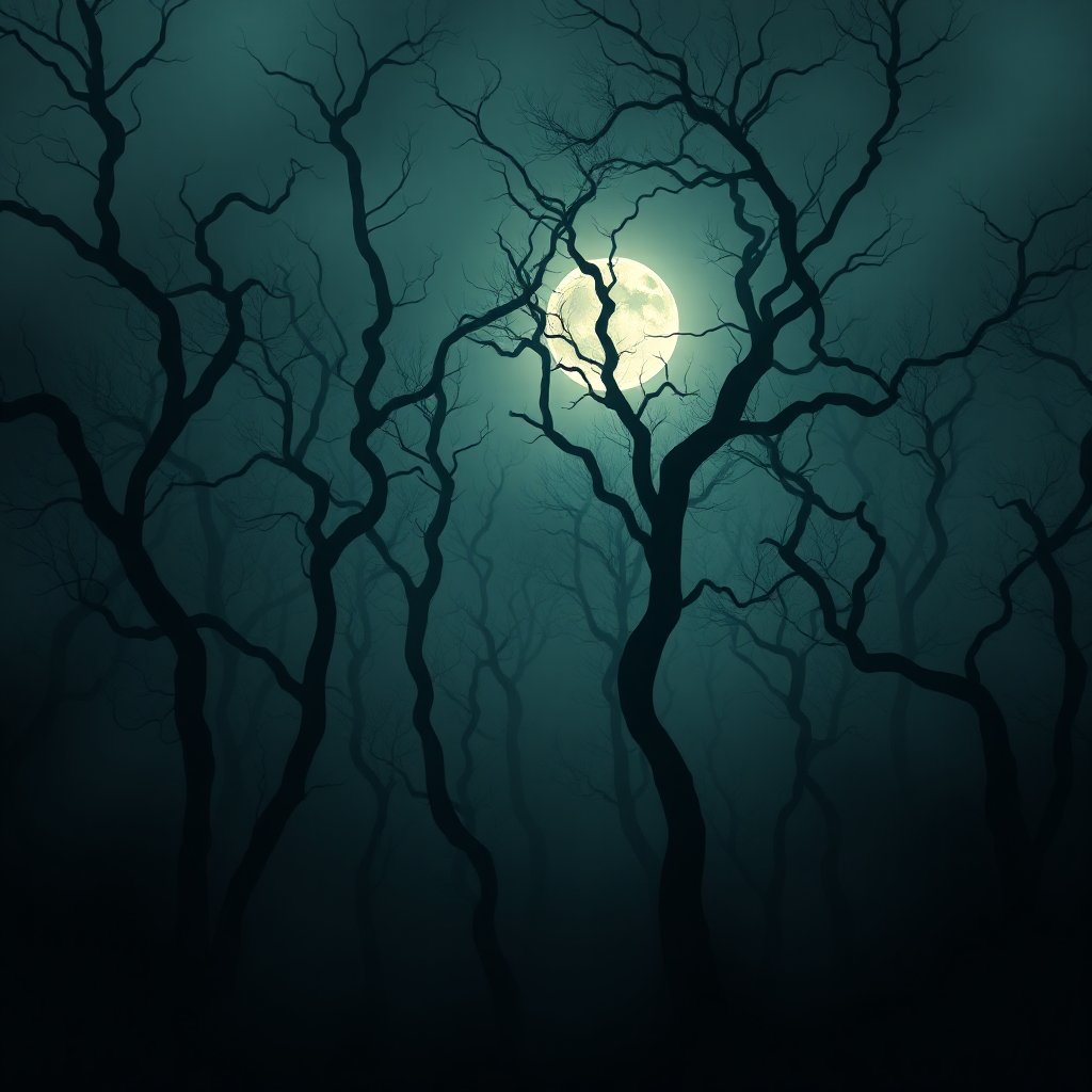 Spooky Foggy Forest with Full Moon