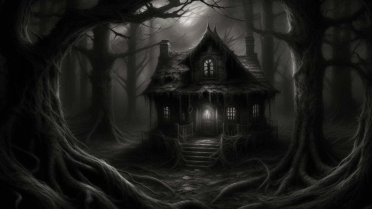 Spooky Haunted House in Dark Forest