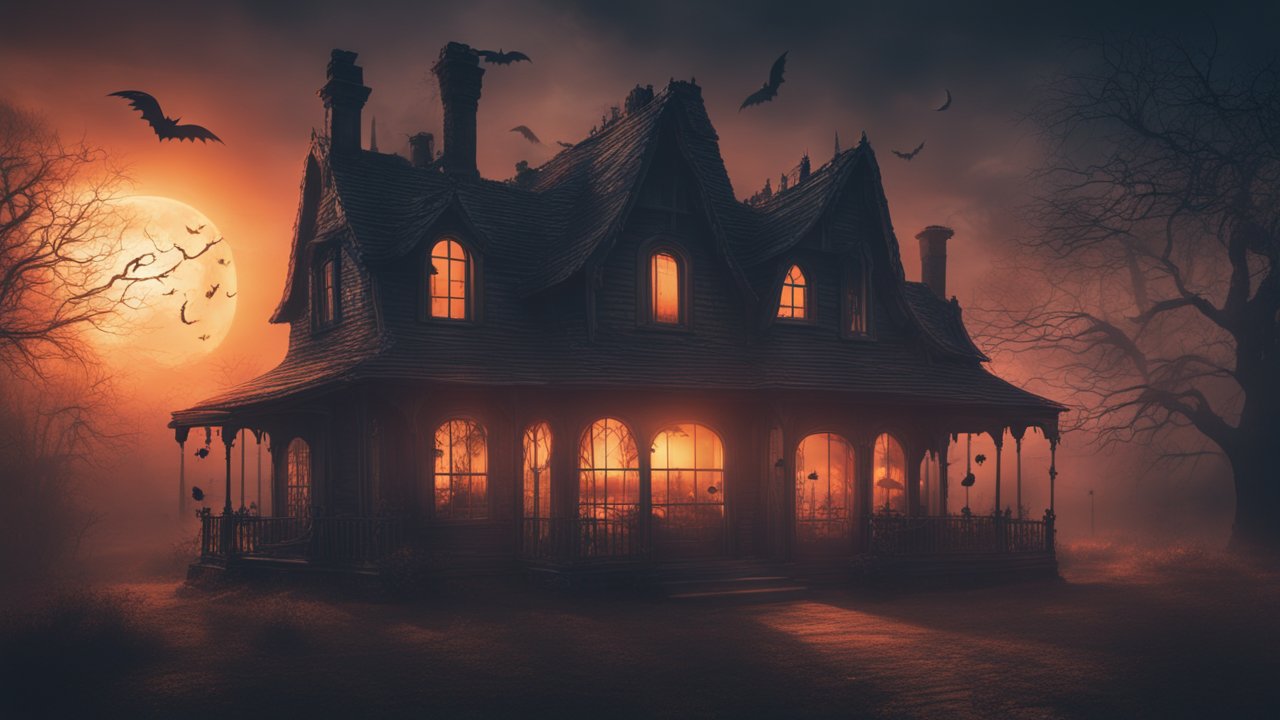 Spooky Haunted House on Halloween Night