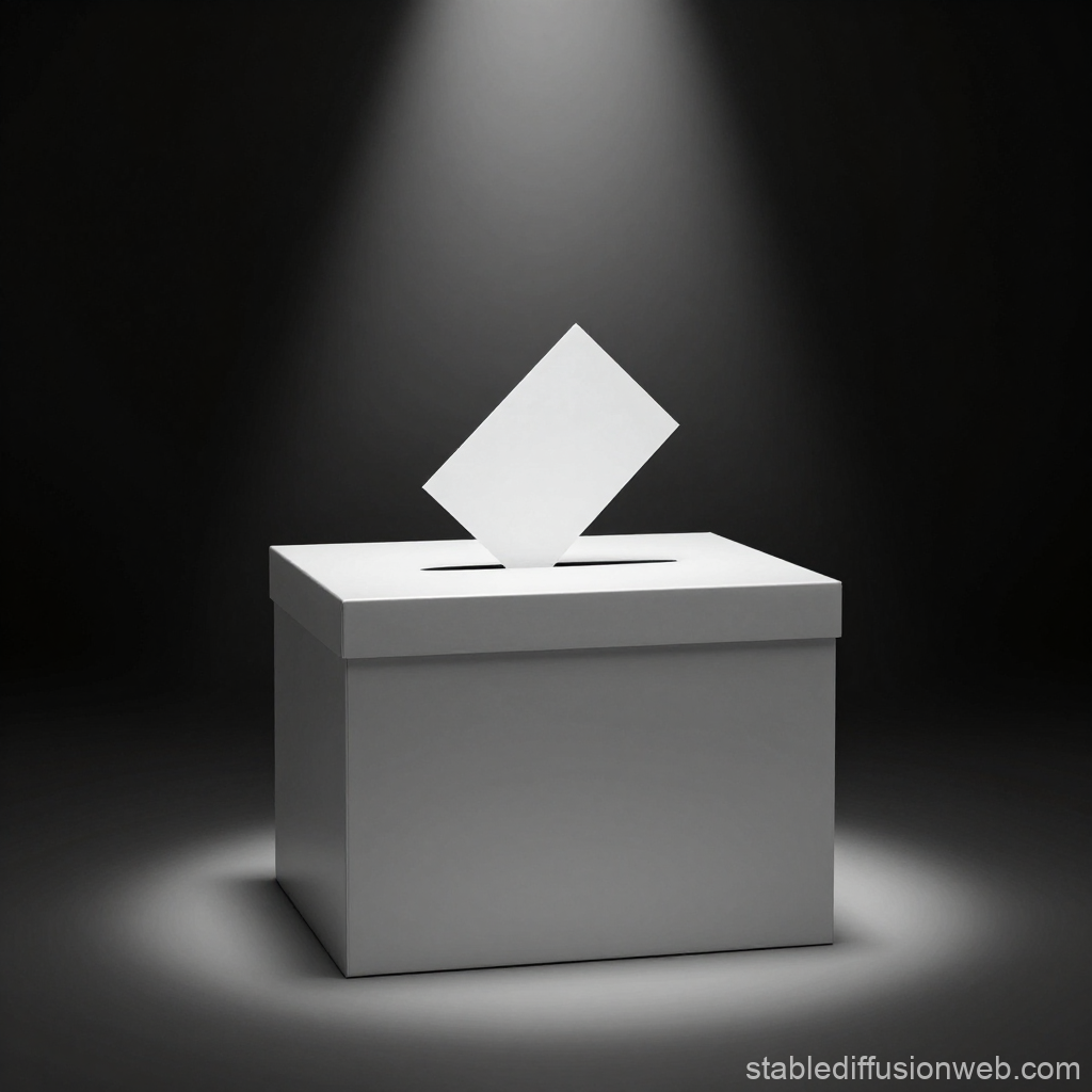 Spotlit Ballot Box with Voting Paper
