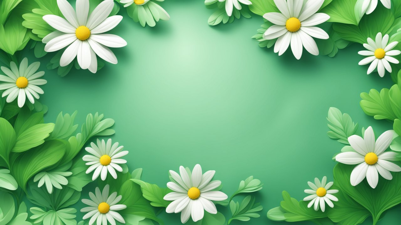 Spring Daisy Flowers with Green Leaves Background