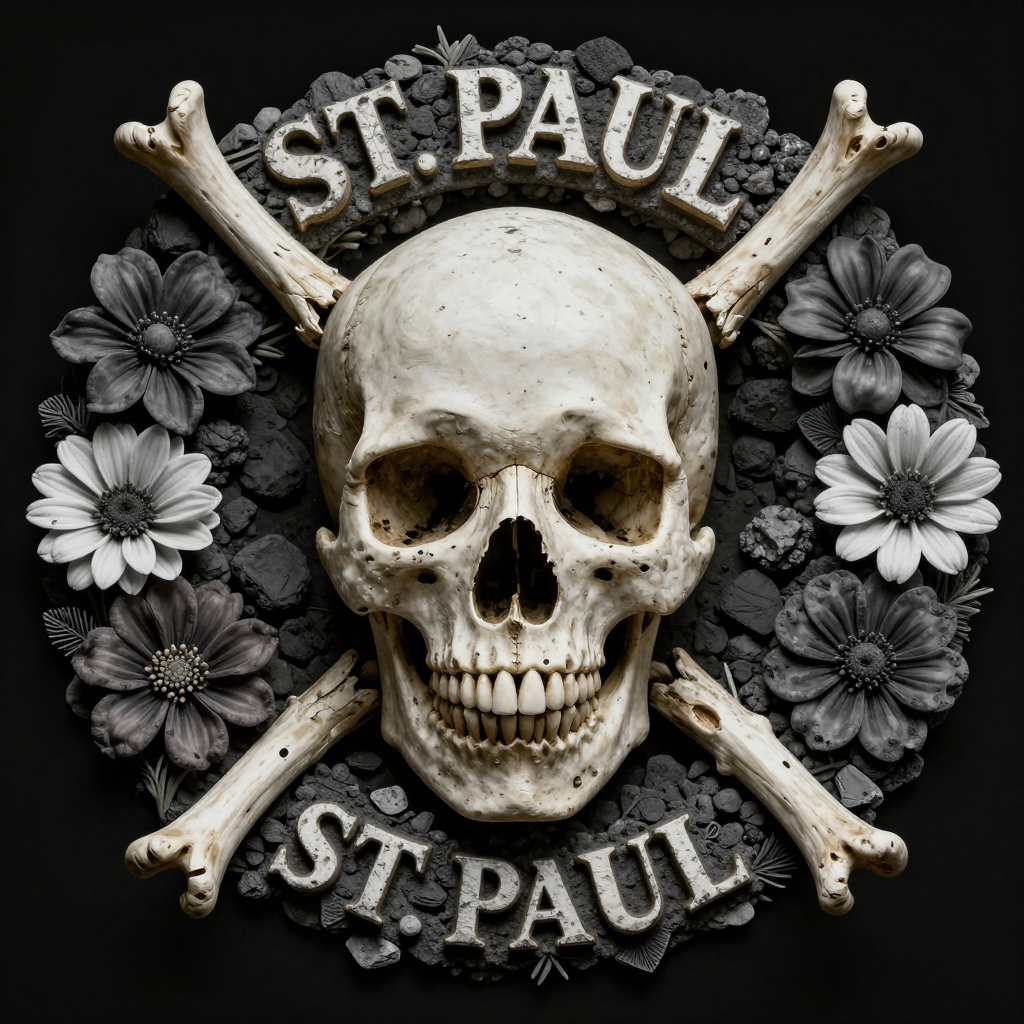 St. Paul Skull Emblem with Flowers and Bones