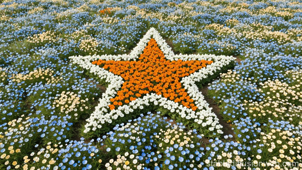 Star-Shaped Flower Arrangement in a Colorful Field