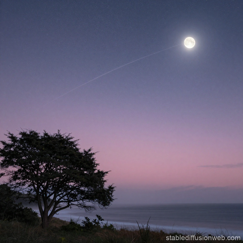 Starlit Norfolk Coast with Full Moon at Twilight