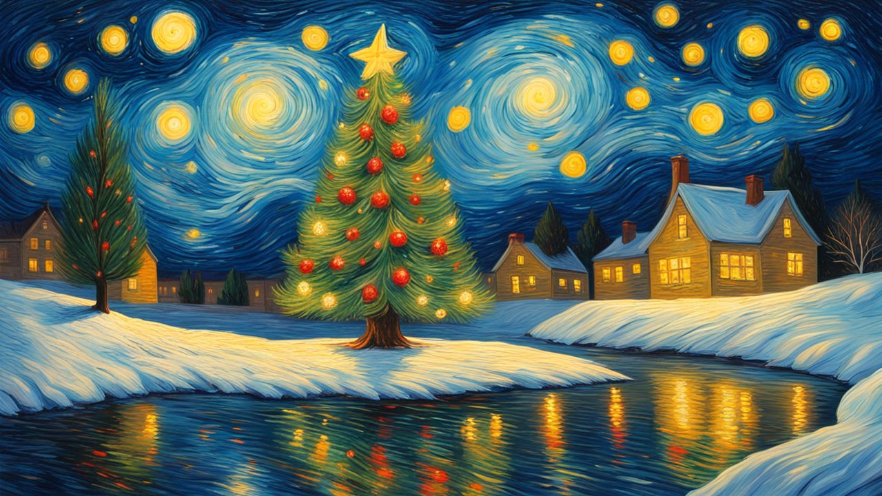 Starry Night Christmas Landscape