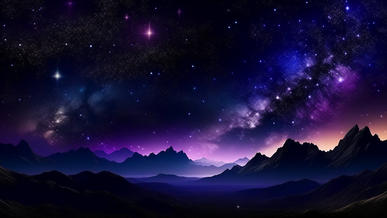 Starry Night Sky Over Mountain Range