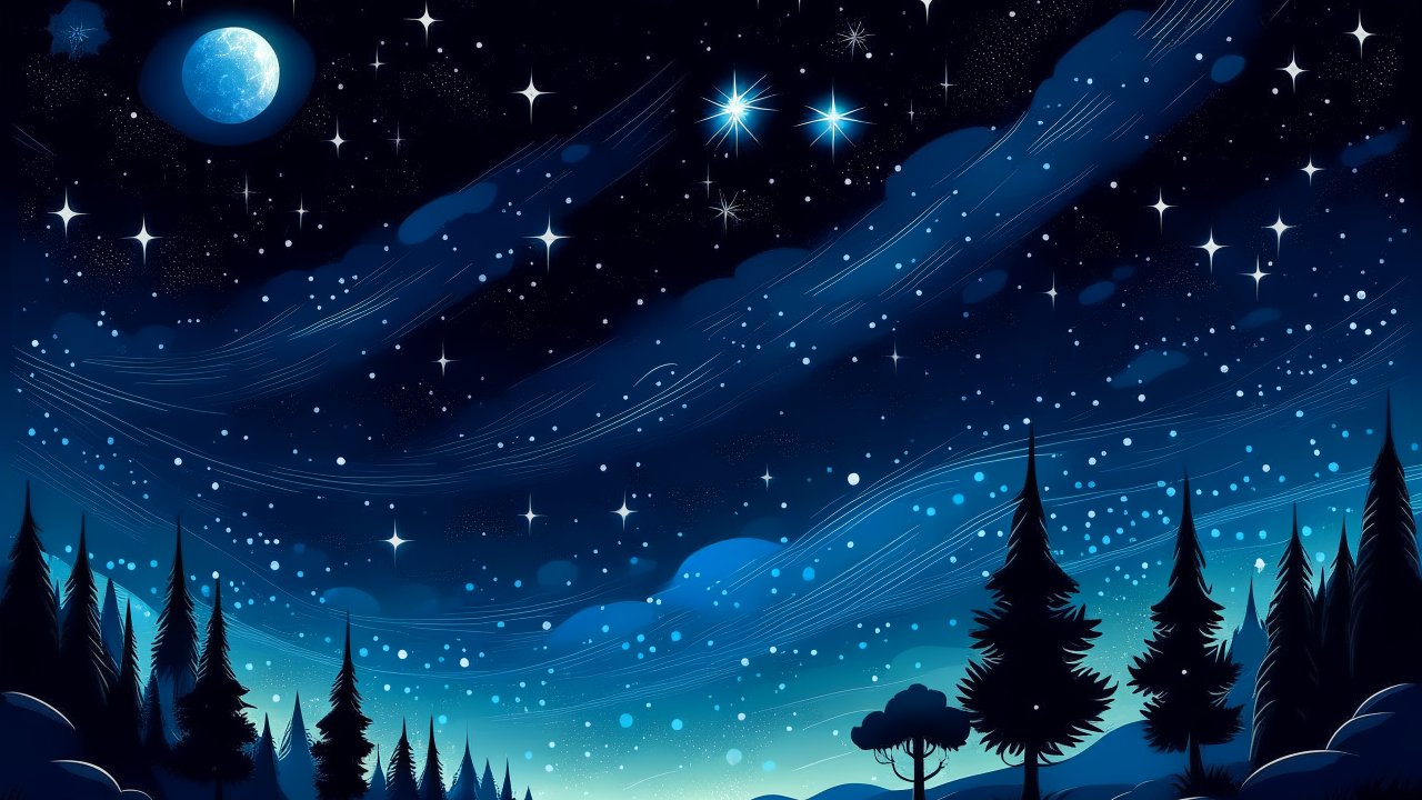 Starry Night Sky Over Silhouetted Forest