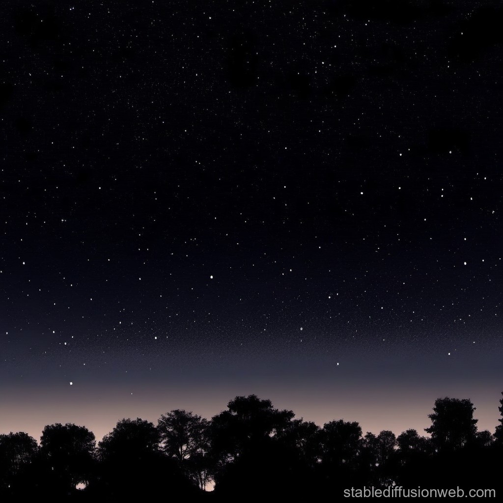 Starry Night Sky Over Silhouetted Trees
