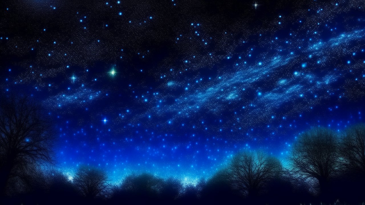 Starry Night Sky Over Silhouetted Trees