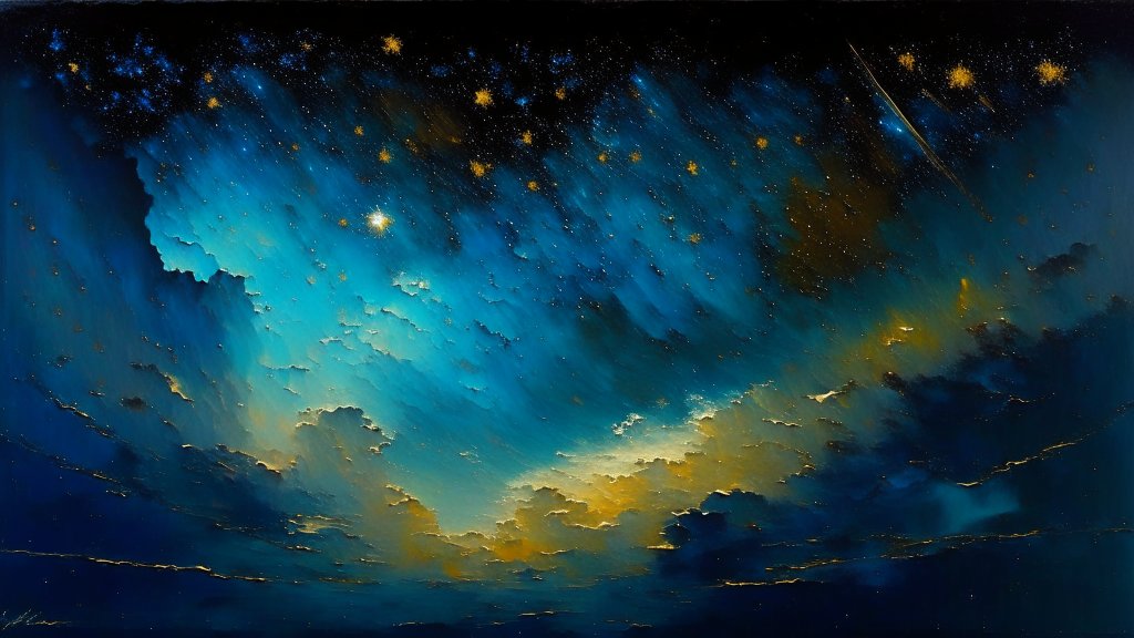 Starry Night Sky with Glowing Clouds