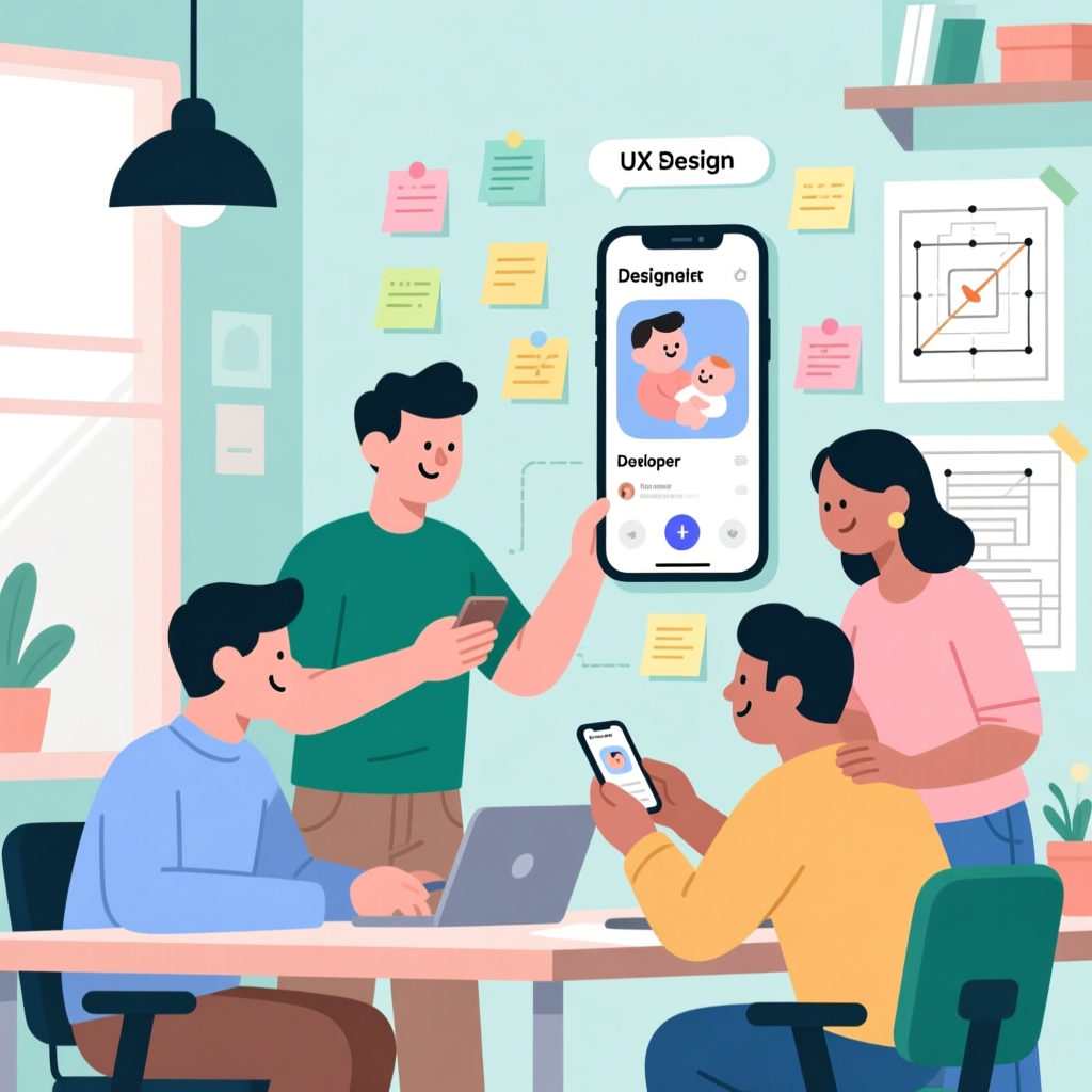 Startup Team Collaborating on Parenting App UX Design