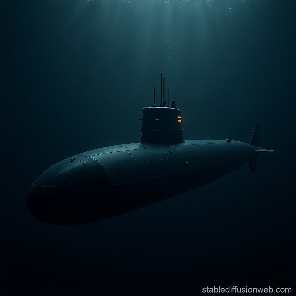 Stealth Submarine Underwater in Deep Ocean