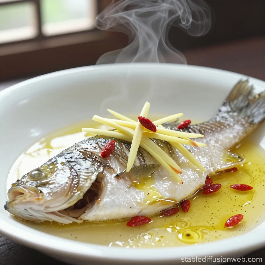 Steamed Sea Bass with Ginger and Goji Berries