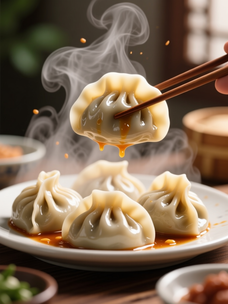 Steaming Korean Mandu Dumplings with Sauce
