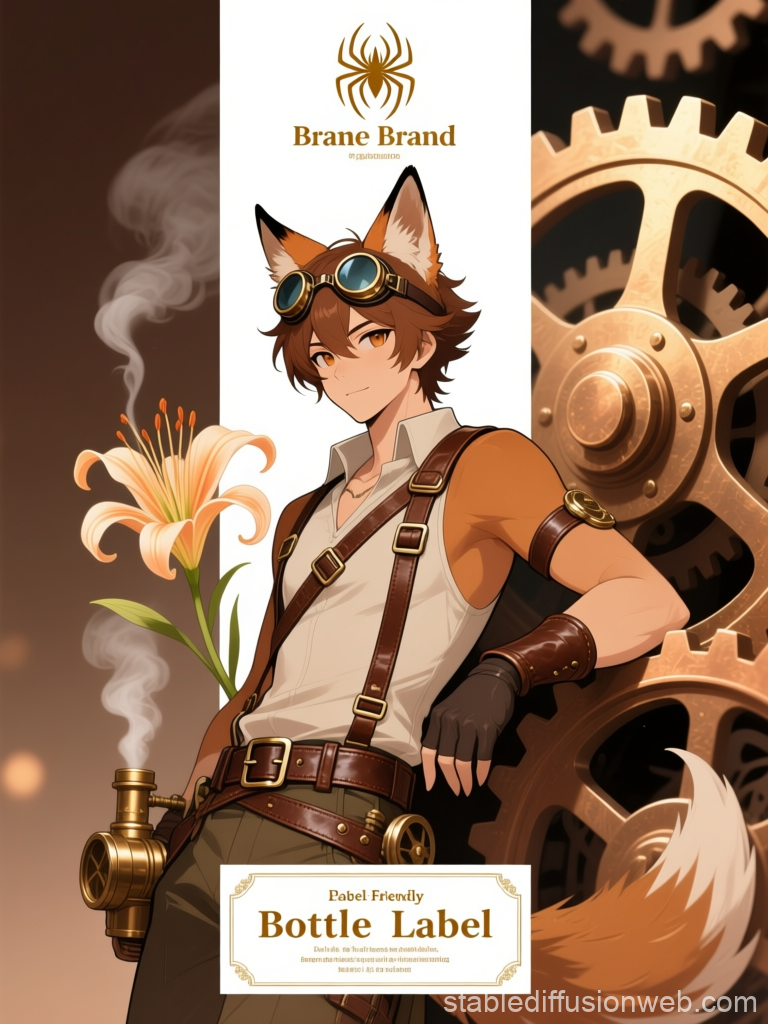 Steampunk Anime Character with Fox Ears on Bottle Label