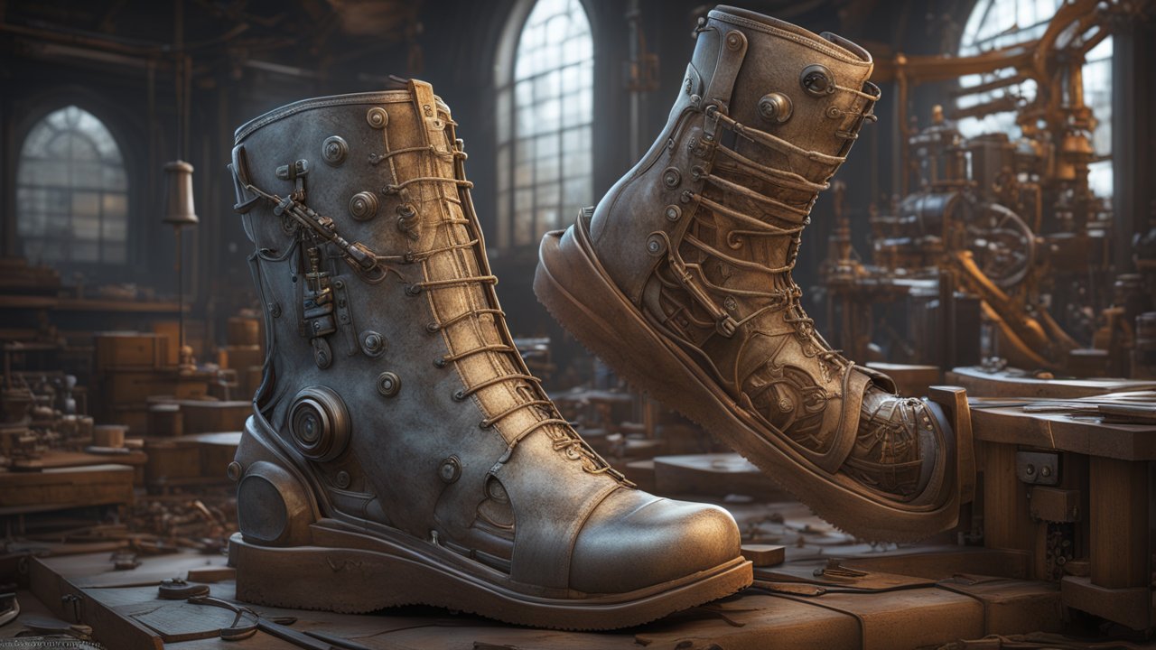 Steampunk Mechanical Boots in Vintage Workshop