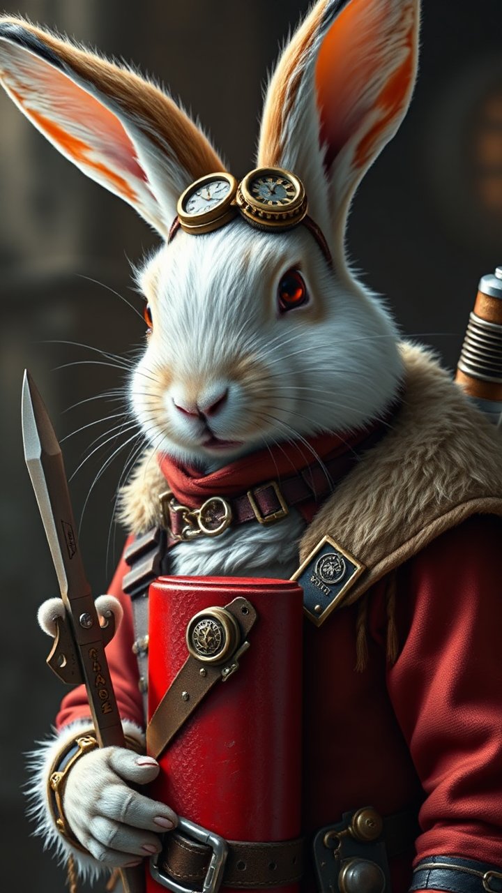 Steampunk Rabbit Warrior in Detailed Realistic Portrait