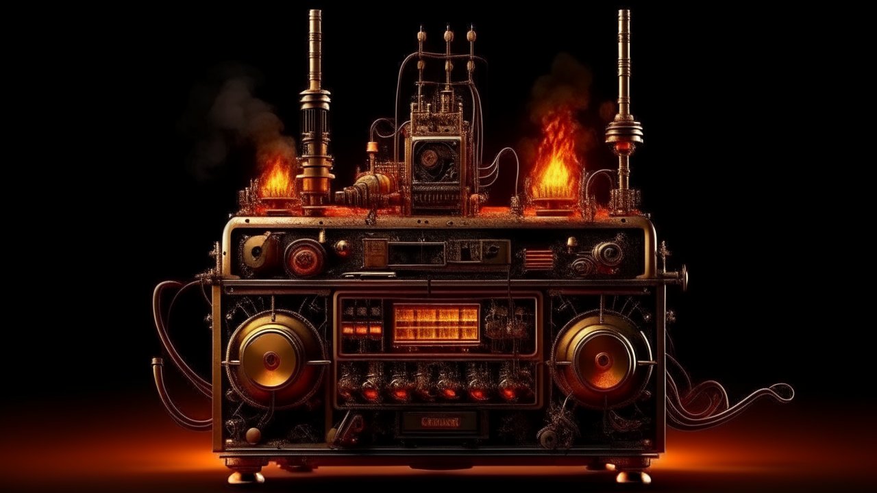 Steampunk Radio Machine with Fiery Details