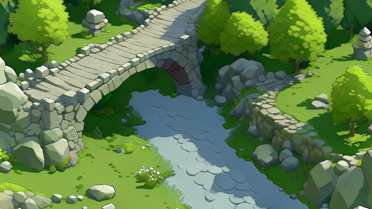 Stone Bridge Over Serene River in Fantasy Forest