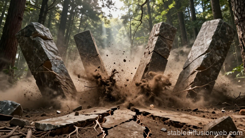 Stone Pillars Erupting from Forest Ground