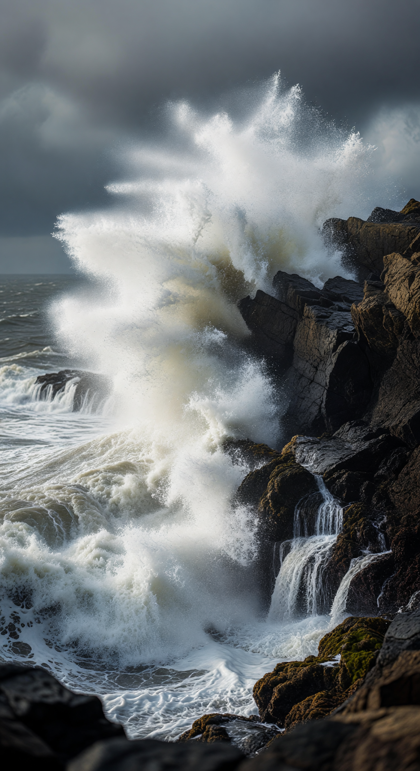 Storm Waves Crashing Fiercely on Rocky Cliffs