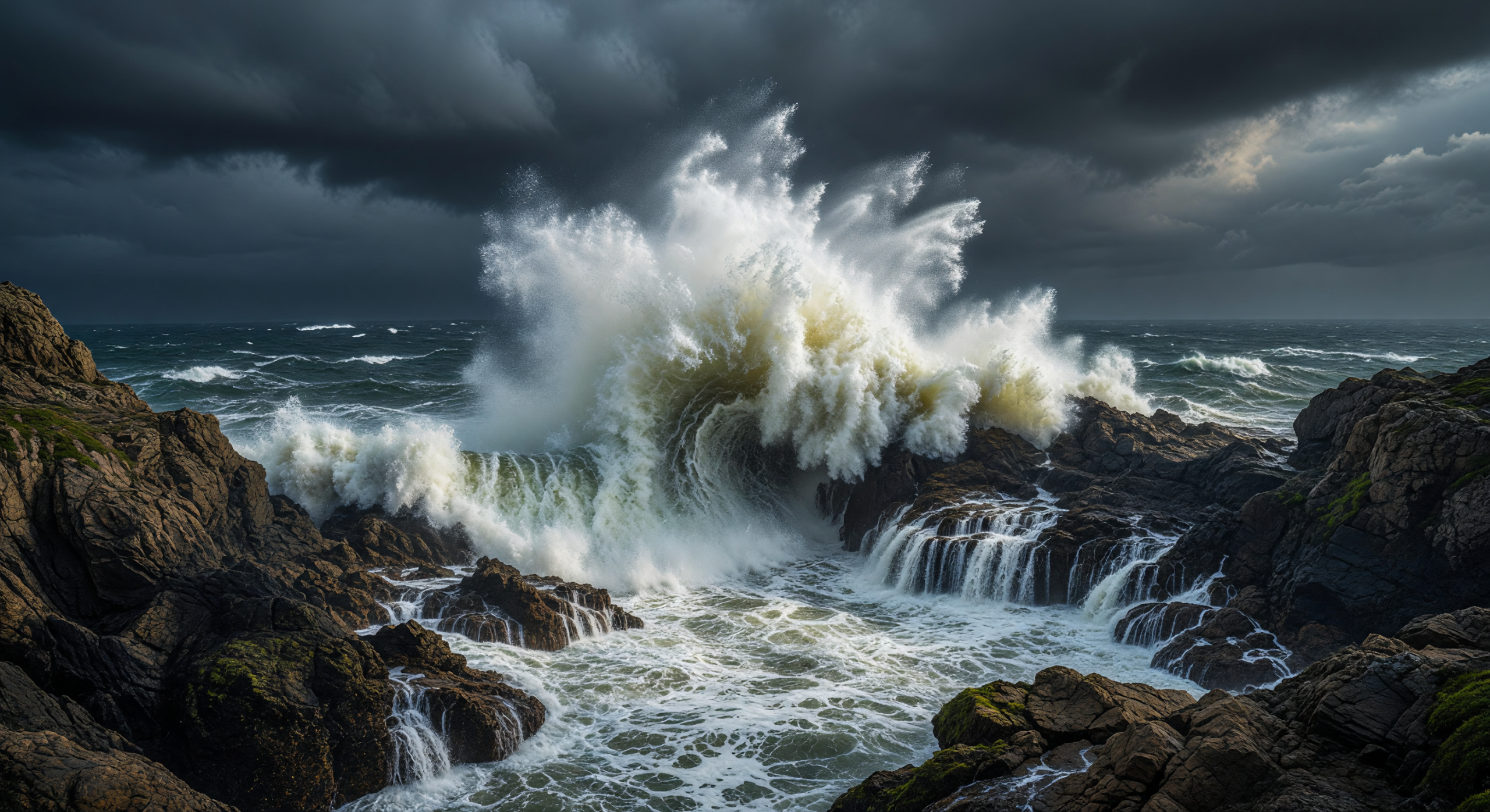 Storm Waves Crashing on Rocky Cliffs