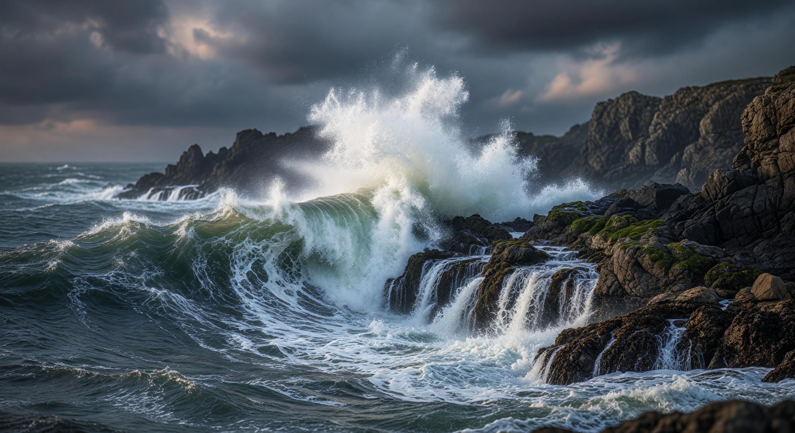 Stormwave Fury Crashing on Rocky Cliffs