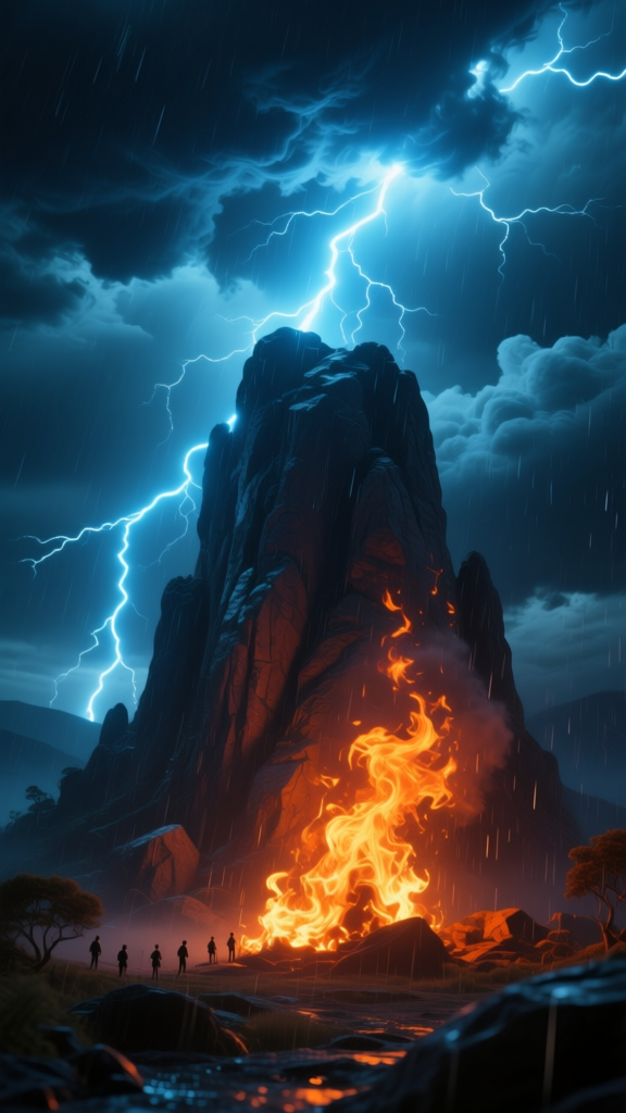 Stormy Night at the Fiery Rock Formation