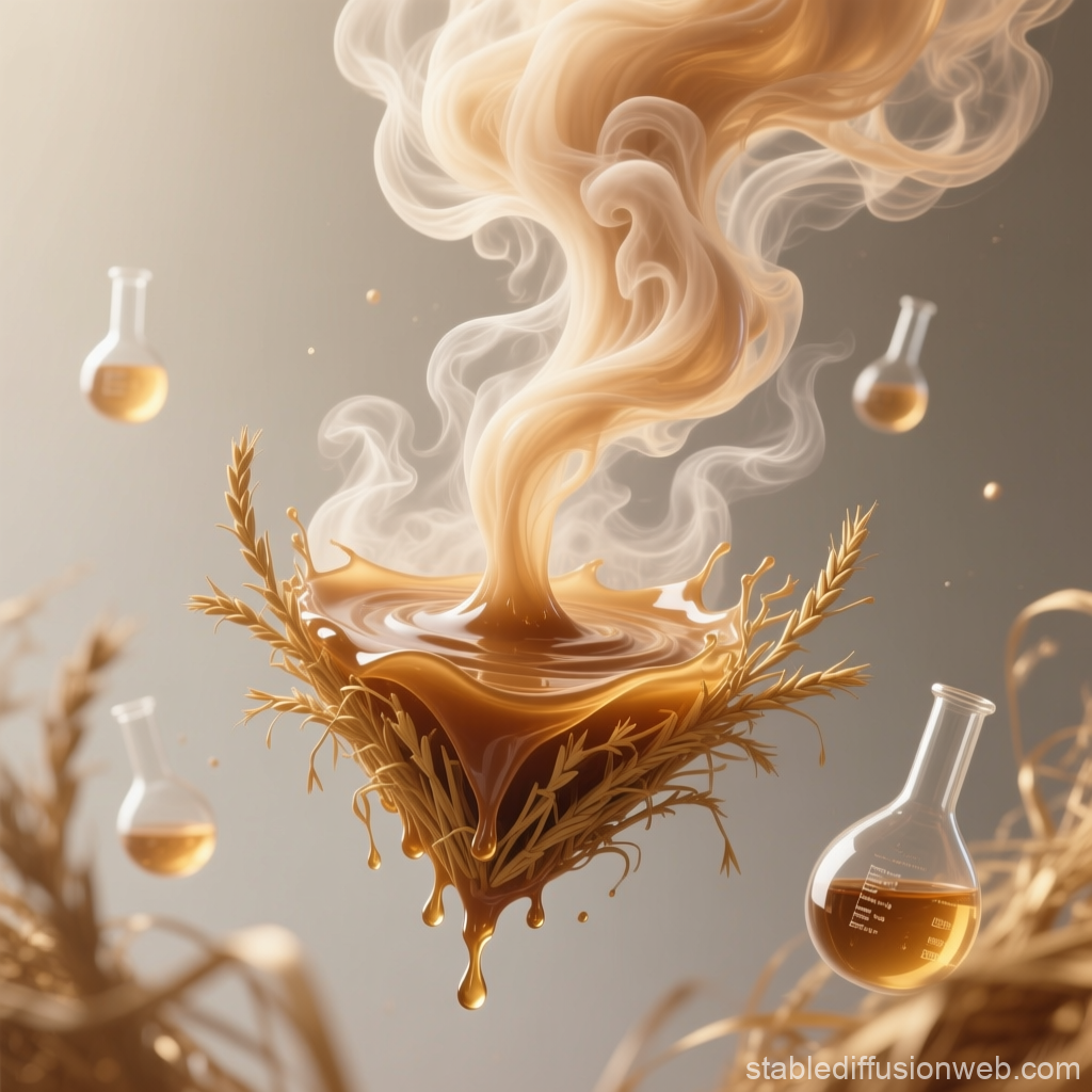 Straw-Colored Liquid Swirling Over Wheat in 3D Render