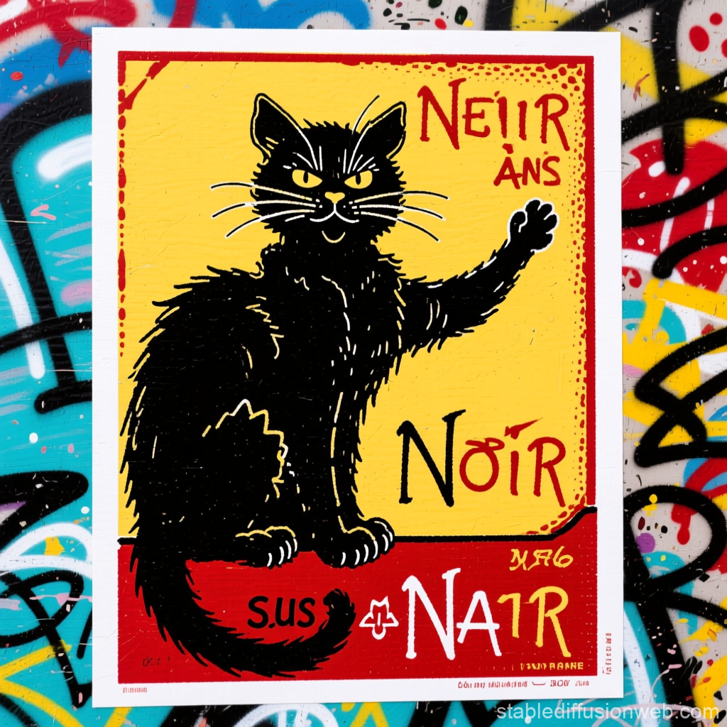 Street Art Poster of a Black Cat with Bold Colors