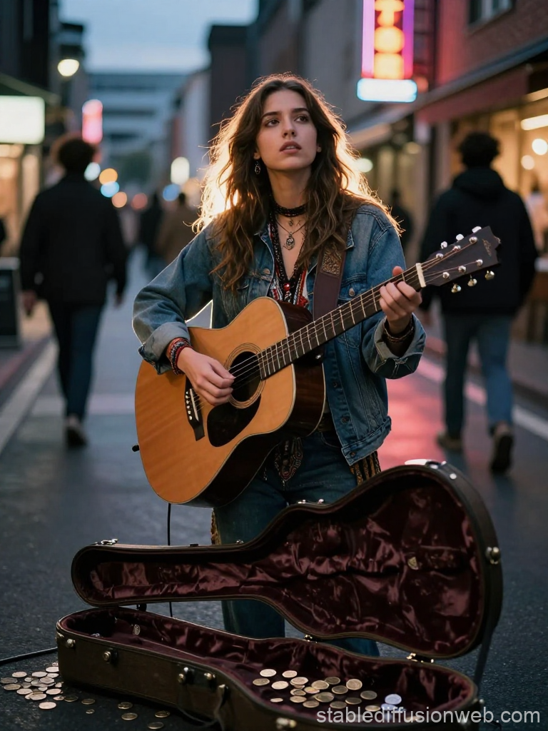 Street Musician Playing Guitar at Dusk
