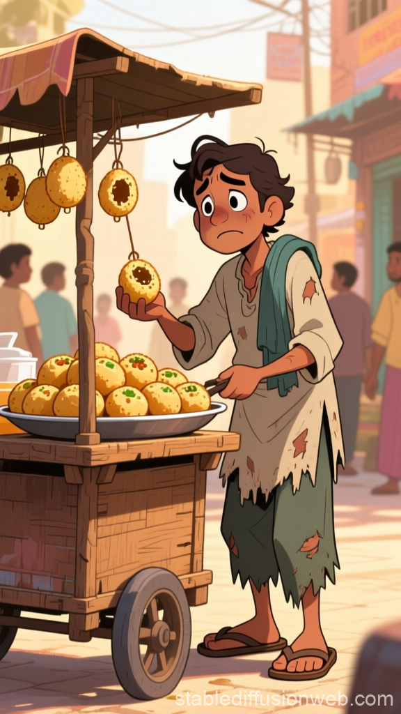 Street Vendor Selling Pani Puri in Busy Market