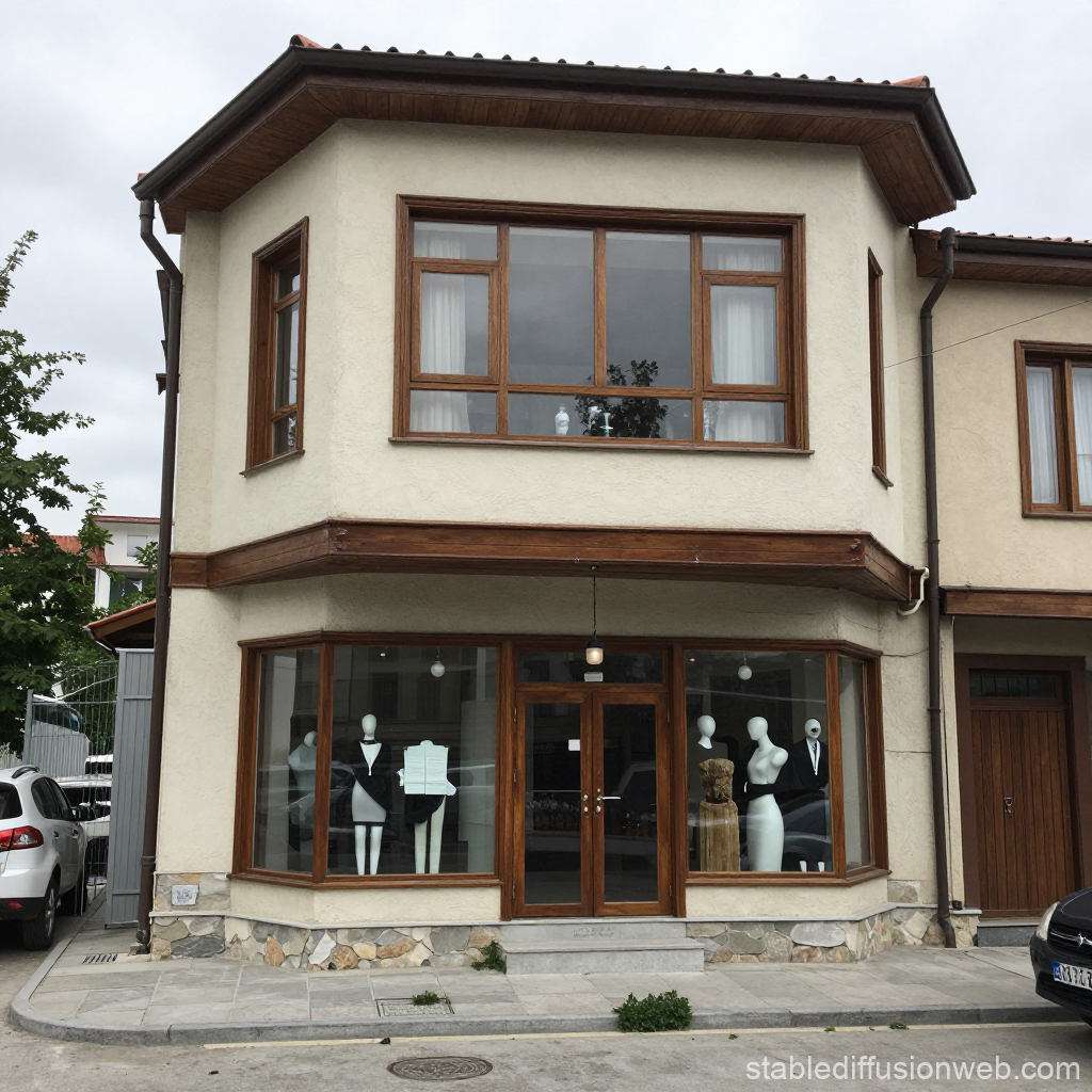 Street View of Boutique with Mannequins in Display Windows
