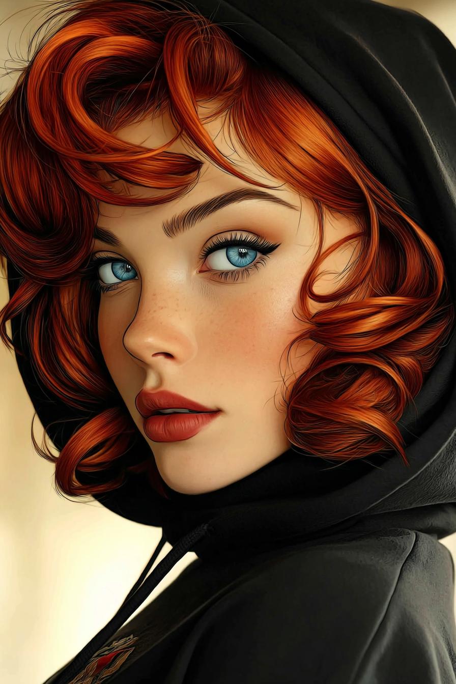 Striking Portrait of a Red-Haired Woman in Hoodie