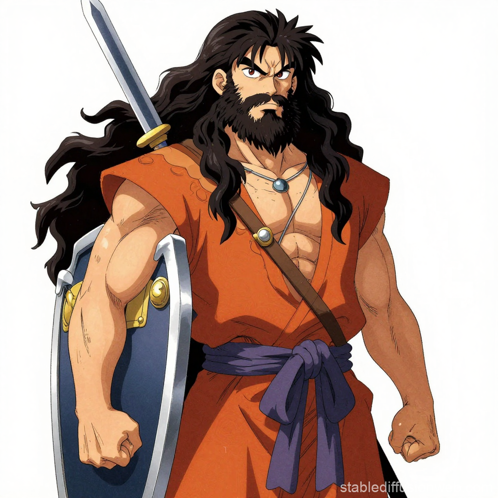 Strong Anime Warrior with Sword and Shield