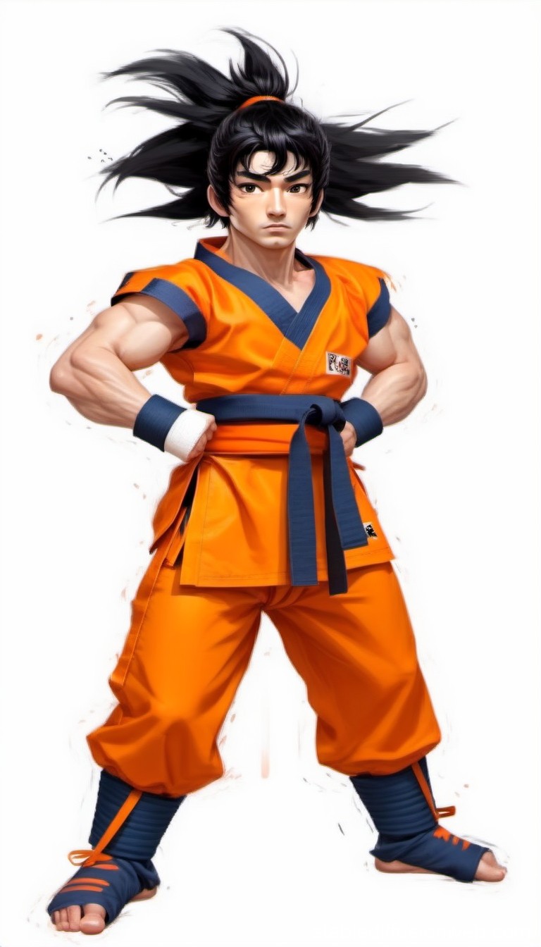 Strong Martial Artist in Orange Gi with Black Belt